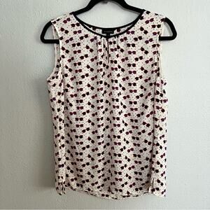 Talbots Novelty Print Sunglass Polka Dot Sleeveless Blouse Cream Black Red sz M